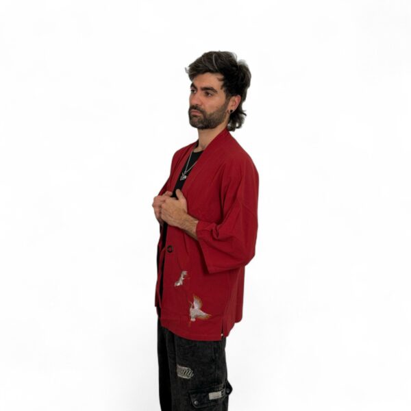 Yukata Kimono Sakuri-Tori de Lino Rojo - Imagen 3