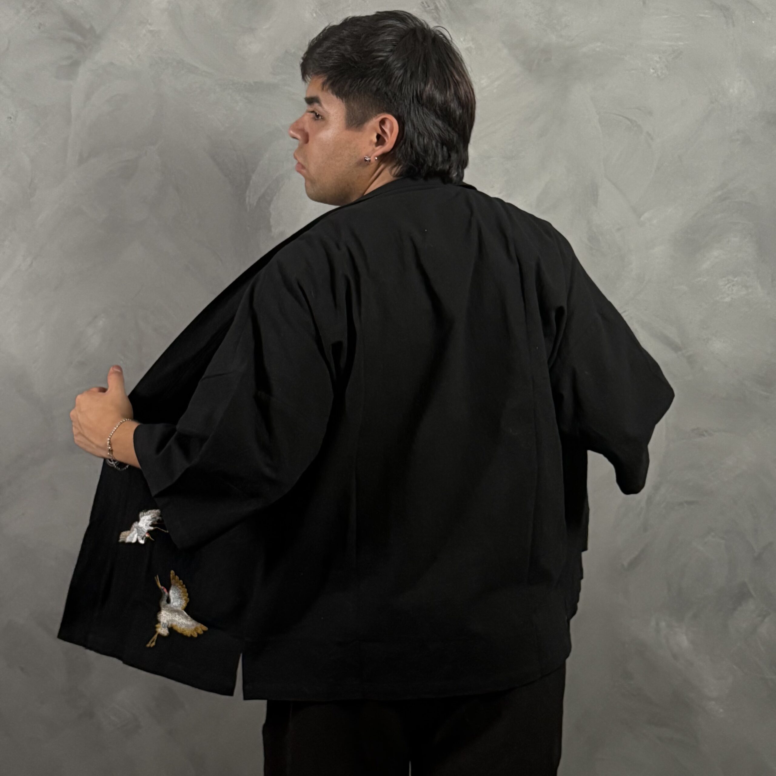 Haori Botan-Tori de Lino Negro