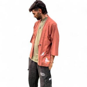 Yukata Kimono Kaze-no-Tori de Lino Marrón