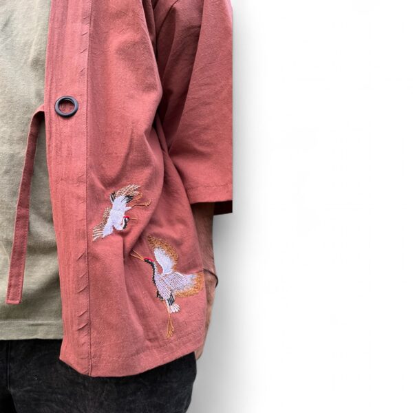 Yukata Kimono Kaze-no-Tori de Lino Marrón - Imagen 3