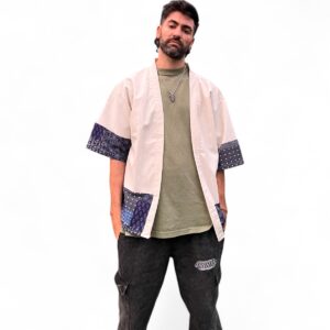 Yukata Kimono Sora-no-Tori de Lino Beige