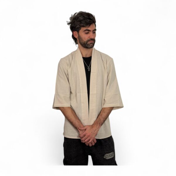 Yukata Kimono Shiro Ma Muji de Lino Liso Beige - Imagen 3