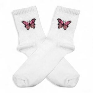 Medias Blancas con Mariposa Rosa