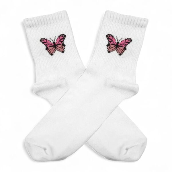 Medias Blancas con Mariposa Rosa
