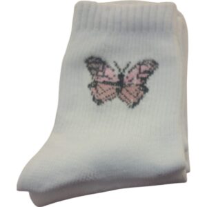 Medias Blancas con Mariposa Rosa