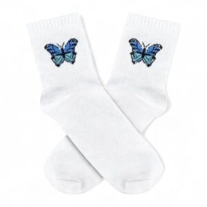 Medias Blancas con Mariposa Celeste