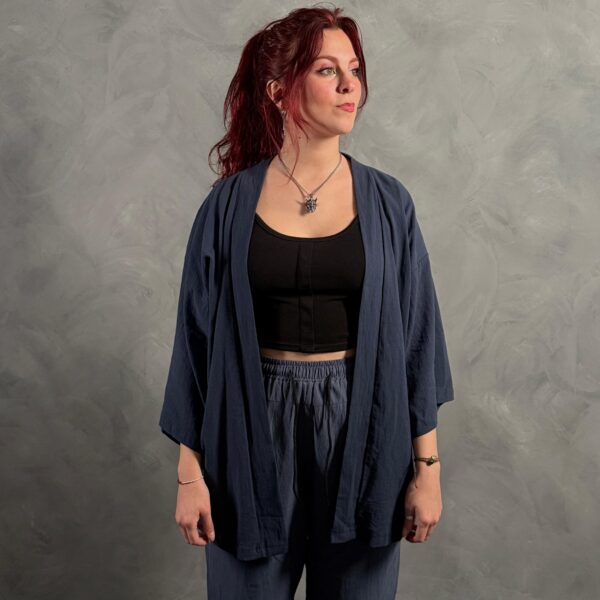Haori Lino Liso Azul