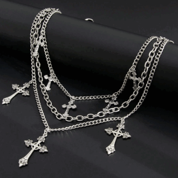 Cadena Triple con Cruces Góticas - Imagen 3