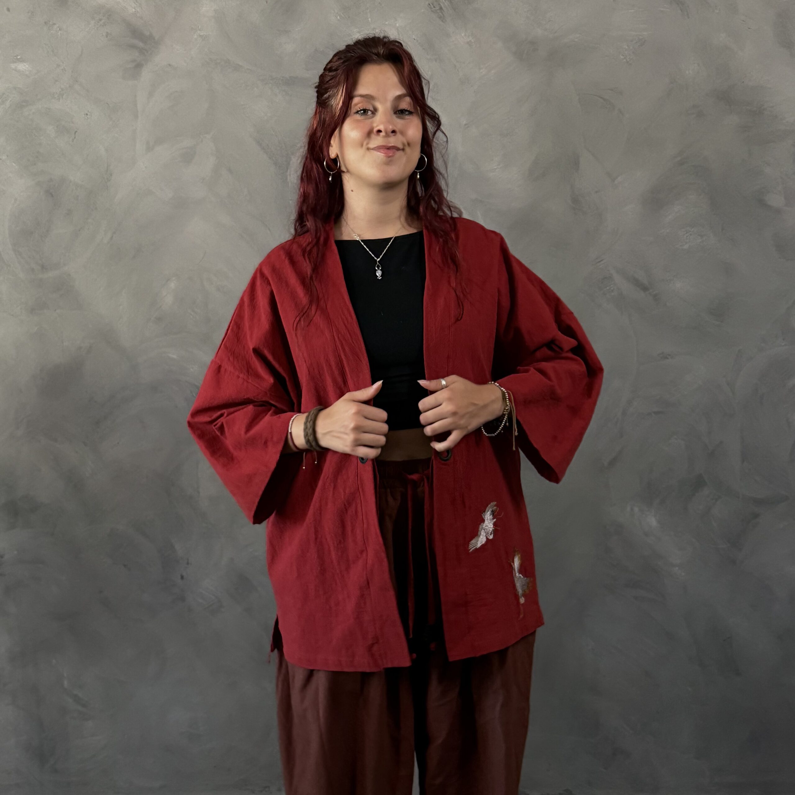Haori Sakura-Tori de lino Rojo - Imagen 2