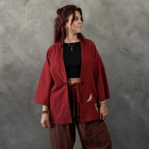 Haori Sakura-Tori de lino Rojo