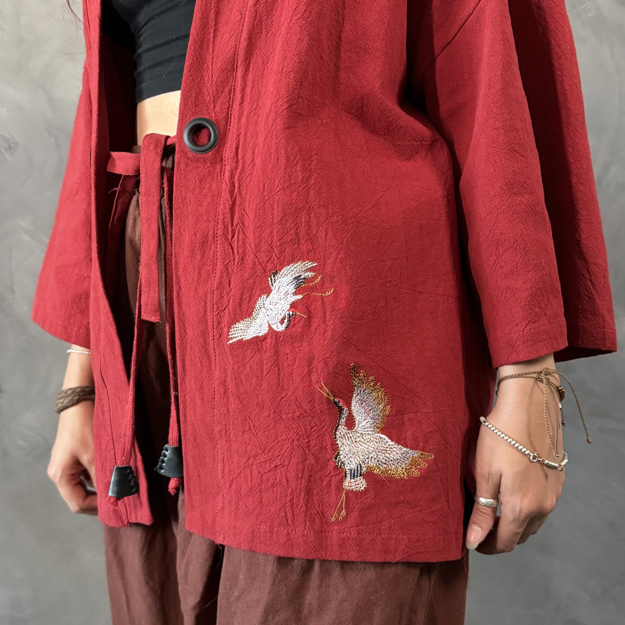 Haori Sakura-Tori de lino Rojo - Imagen 5