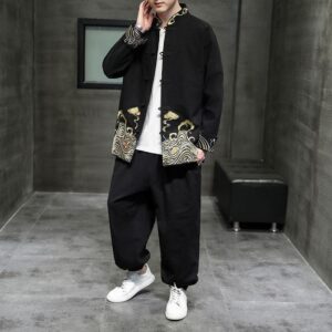 Chaqueta Oriental Negra Bordada Dorada