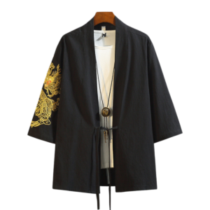 Haori de Lino Bordado Dragón Dorado