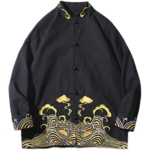 Chaqueta Oriental Negra Bordada Dorada
