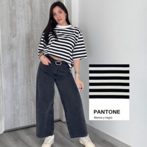 Remera Boxy Fit Rayada Negro y Blanco