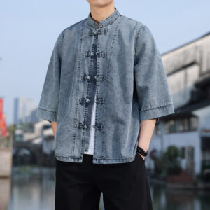 Chaqueta de jean lisa oriental Celeste