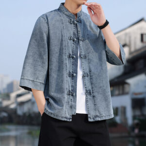 Chaqueta de jean lisa oriental Celeste